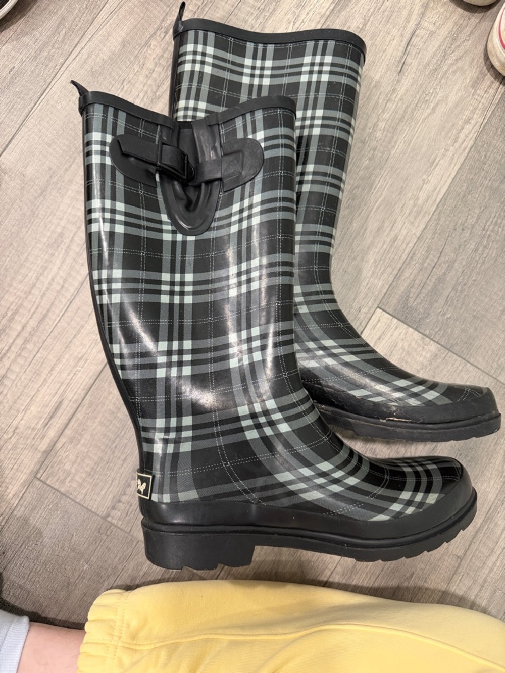 Waterproof Plaid Rain Boots - Black Gray
